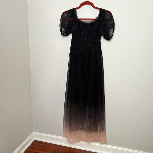 Free People Piper Ombre Midi Black Dress Women Size XS Mesh Puff Sleeve New - Picture 4 of 9